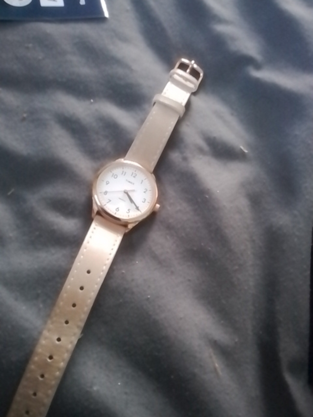 Timex Gold-Tone Case Watch with Cream Strap